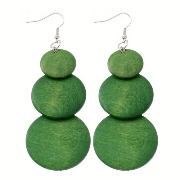 3 Circle Wooden Retro Dangling Fashion Earrings - Picture 1 of 5